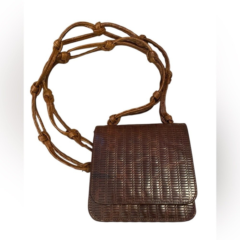 Retro Paris Brown Leather Woven Crossbody Bag